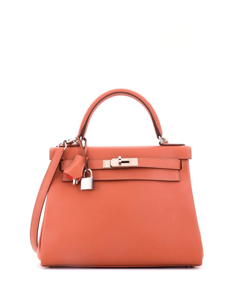 Pre-Owned HERMES Kelly 28 Handbag Verso Evercolor with Palladium Hardware