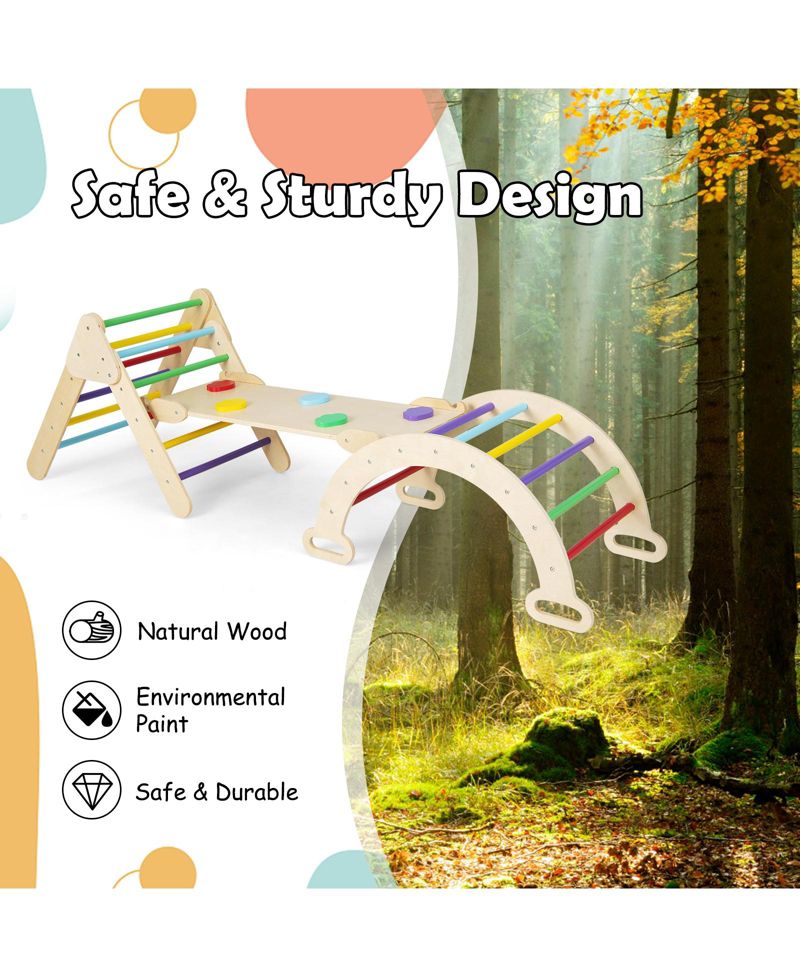 5-in-1 Montessori Reversible Wooden Triangle, Ramp, and Arch, 3-Piece Set
