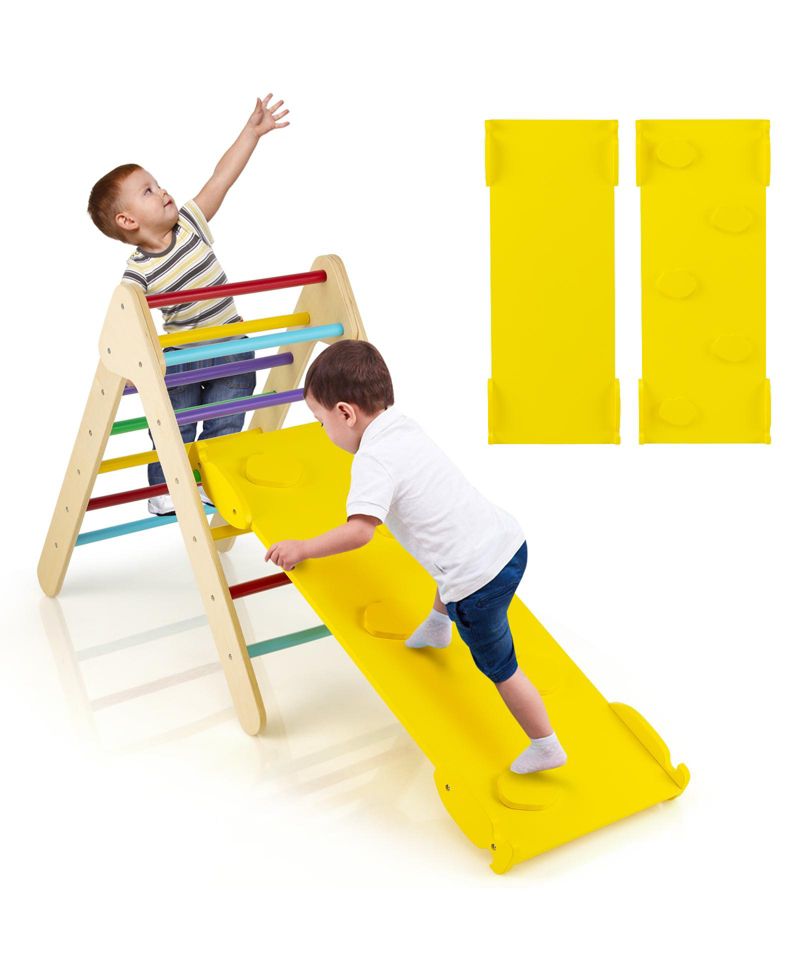 3-in-1 Wooden Climbing Triangle with Reversible Ramp, 2-Piece Set