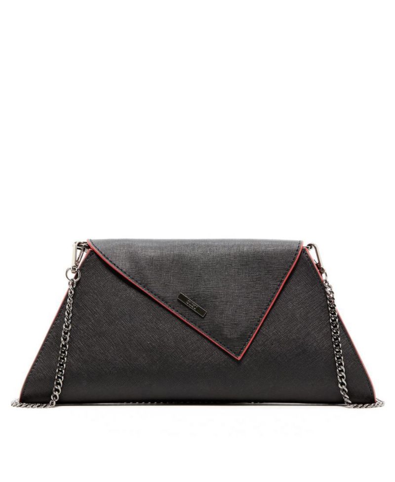 Black Leather Clutch Bag Unique Evening Purse Women's Handbag