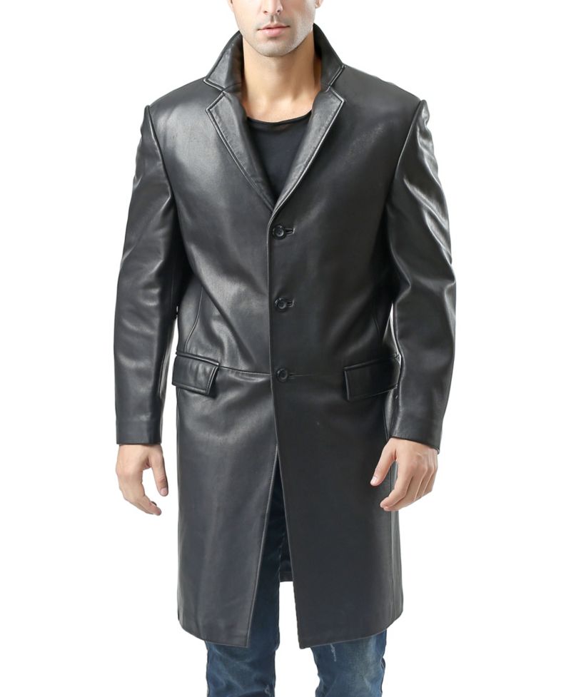 Men Leather Long Walking Coat