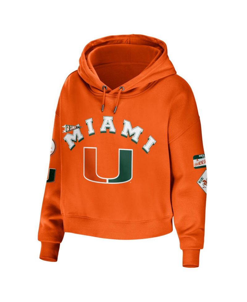 Women's Orange Miami Hurricanes Mixed Media Cropped Pullover Hoodie