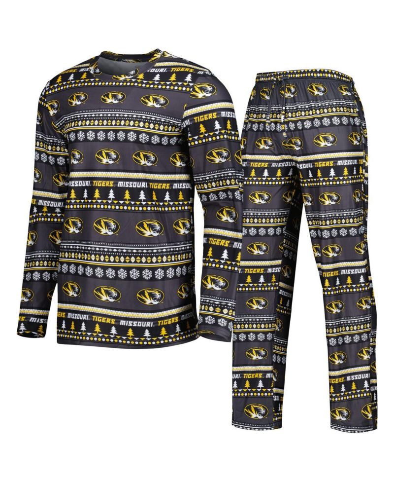 Men's Black Missouri Tigers Swivel Long Sleeve T-shirt and Pants Sleep Set