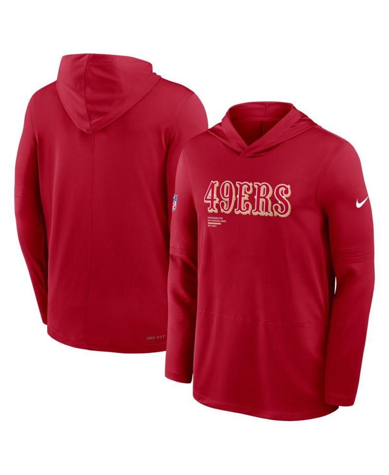 Men's Scarlet San Francisco 49ers Big & Tall Sideline Performance Long Sleeve Hoodie T-Shirt