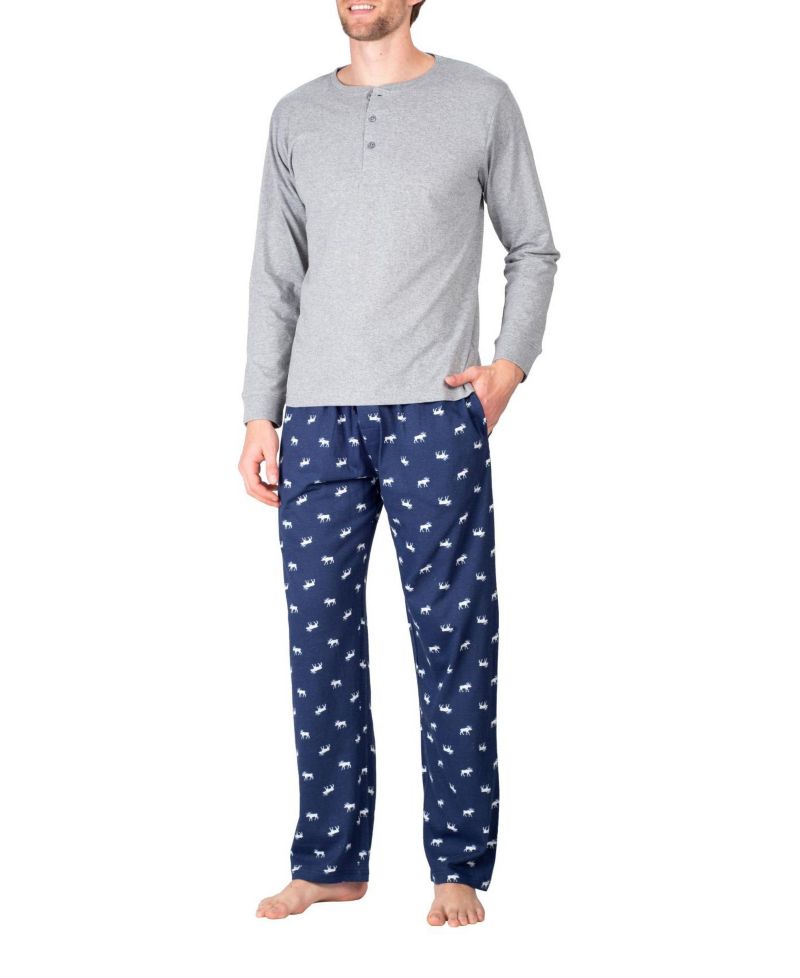 Sleep Hero Men's Henley Neck Knit Pajama Set