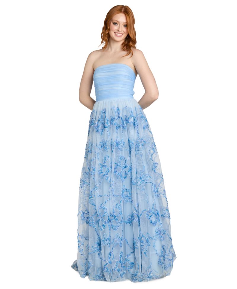 Juniors' Strapless Butterfly Soutache Ball-Gown