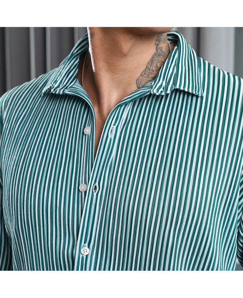 Men's Forest Green & Powder White Pleat-Creased Shirt