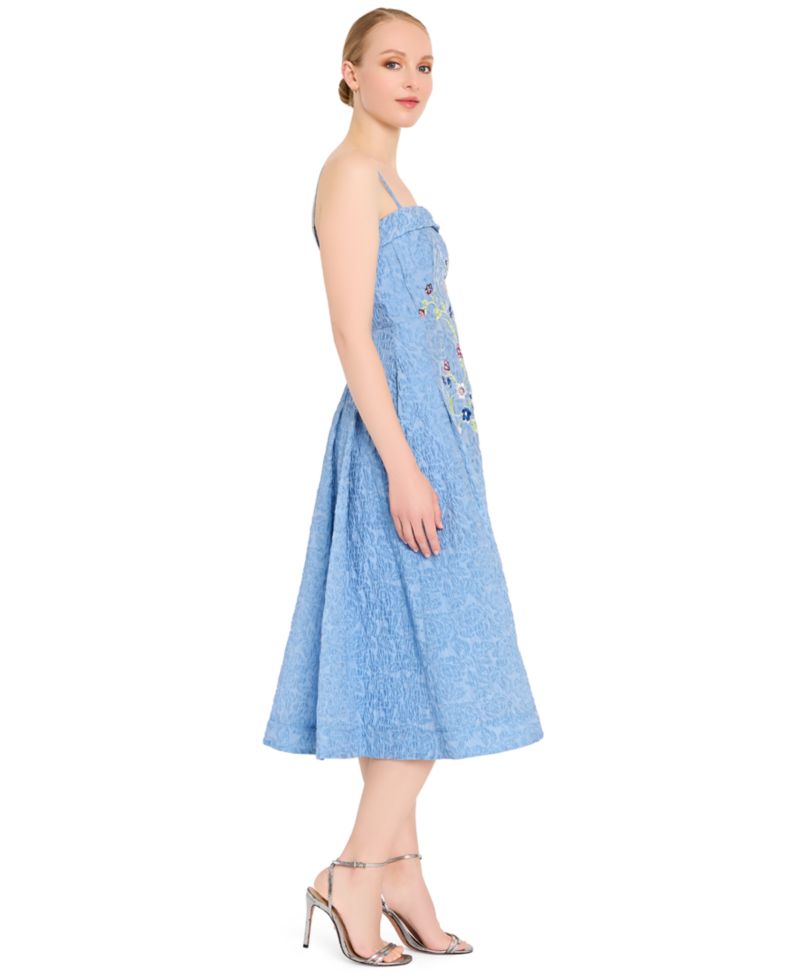 Women's Zipper Floral Embroidered Midi Dress