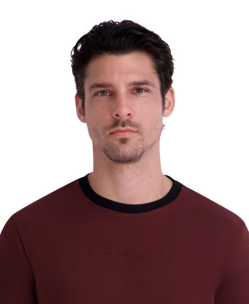 Men's Embossed-Signature Contrast-Trim T-Shirt