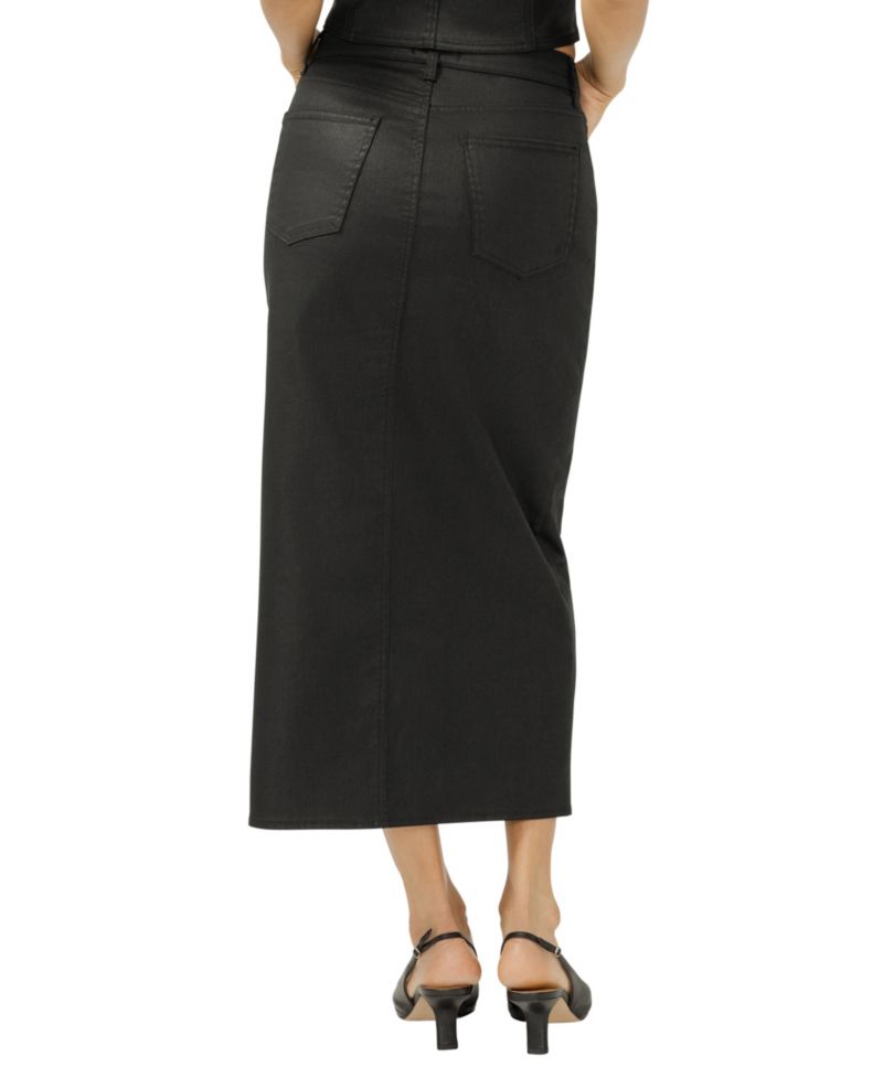 Women's Coated Front-Slit Midi Skirt