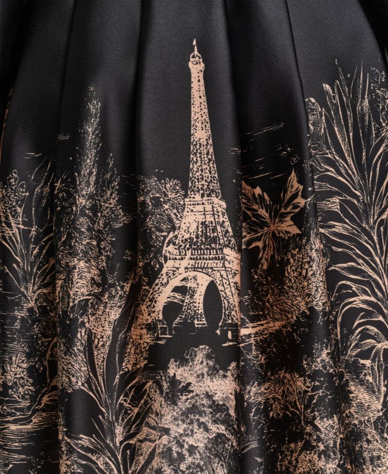 Women's Placed-Print Satin Long-Sleeve Dress