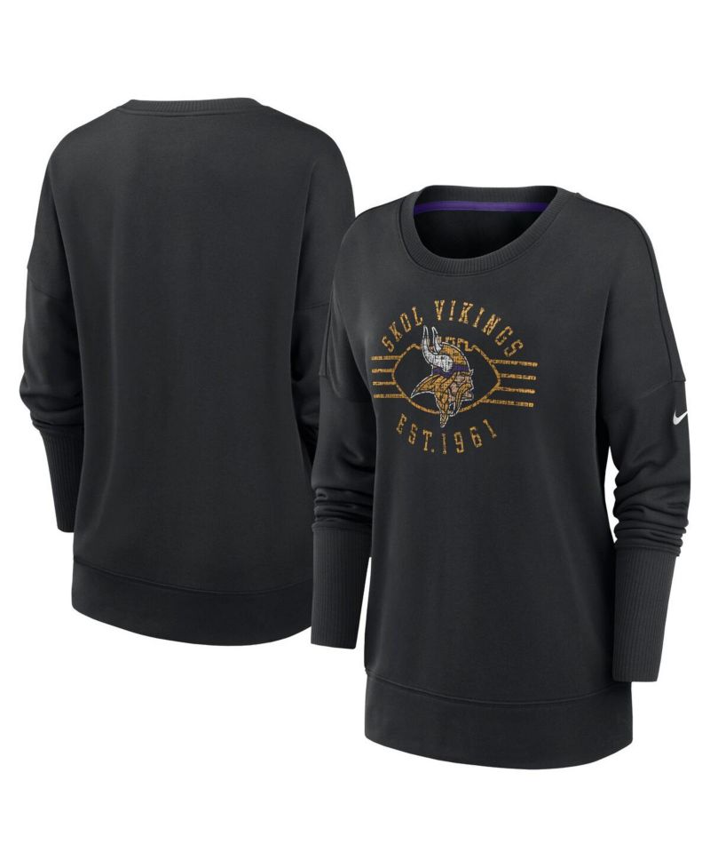 Women's Black Minnesota Vikings Rewind Playback Icon Performance Pullover Sweatshirt