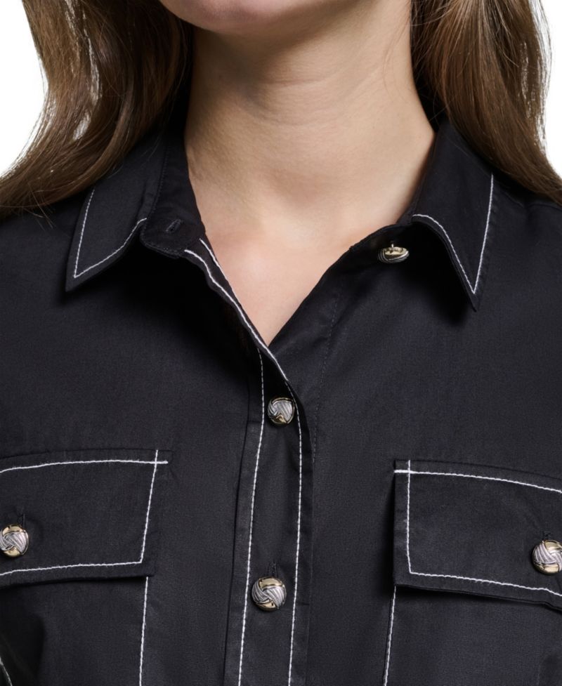 Women's Cropped Poplin Button-Front Blouse