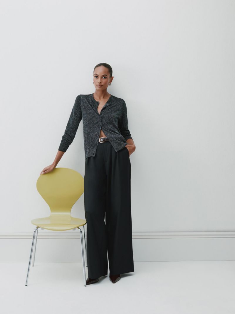 Women's Crew Neck Slim Fit Metallic Cardigan