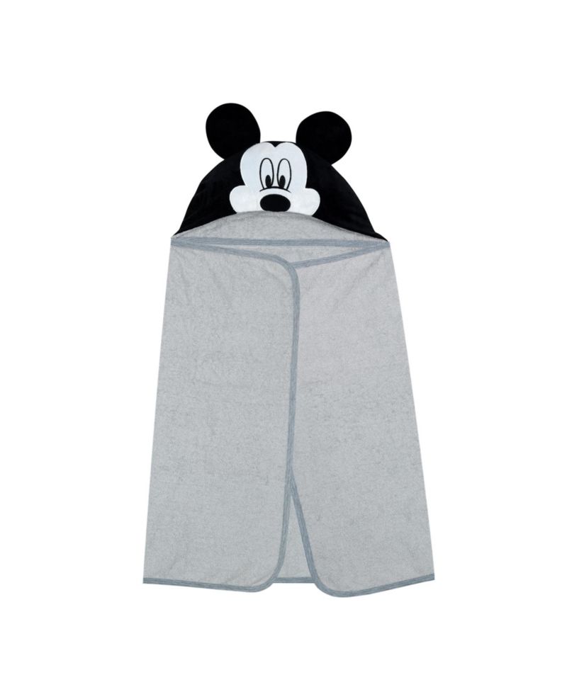 Baby Boys Lambs and Ivy Disney Mickey Mouse Gray Cotton Hooded Bath Towel