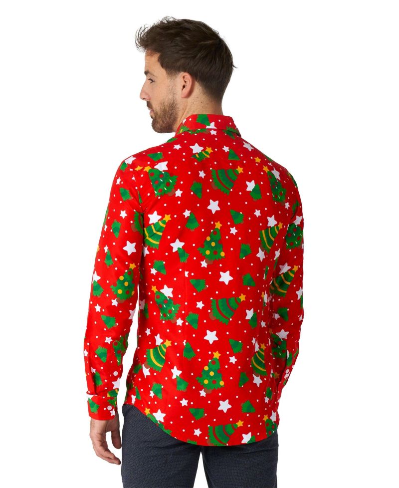 Men's Christmas Dress Shirt - Festive X- Mas Outfit Slim Fit Green - Long sleeve