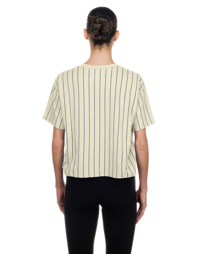 Women's Cream Team USA LA 2028 Summer Olympics Mesh Back Pinstripe Boxy T-Shirt