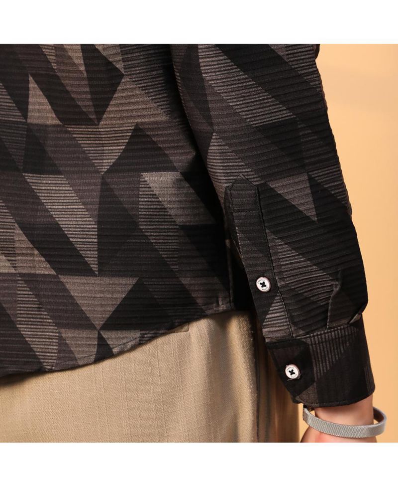 Men's Midnight Black Geometric Seersucker Shirt