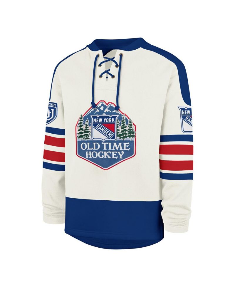 Men's Cream New York Rangers Pond Hockey Trio Eternal Lacer Sweatshirt