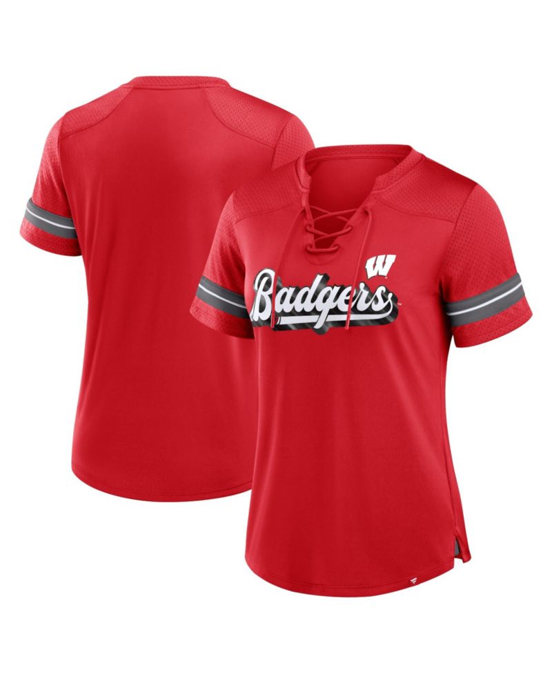 Women's Athena Wisconsin Badgers Lace-up V-Neck T-Shirt
