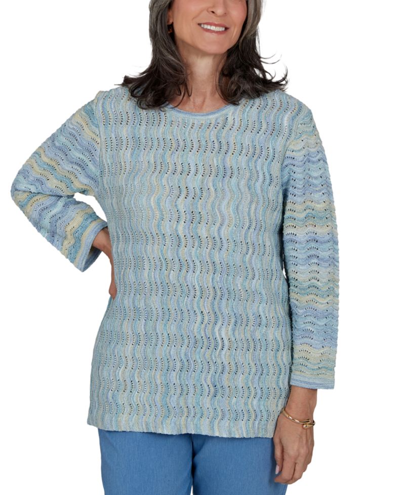 Women's Provence Scalloped Stripes Textured Sweater