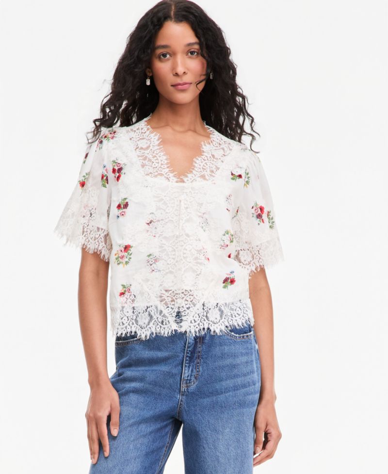 Women's Lace-Trim Button-Front Blouse