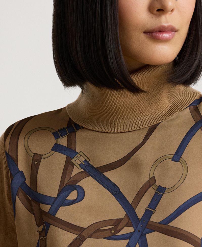 Women's Belting-Print Turtleneck Sweater