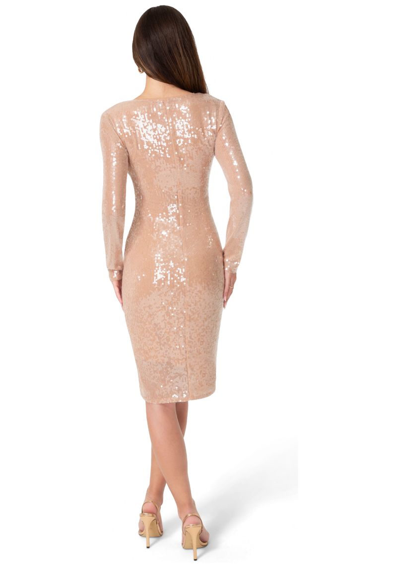 Women's Sequin Long Sleeve Tie Front Dress