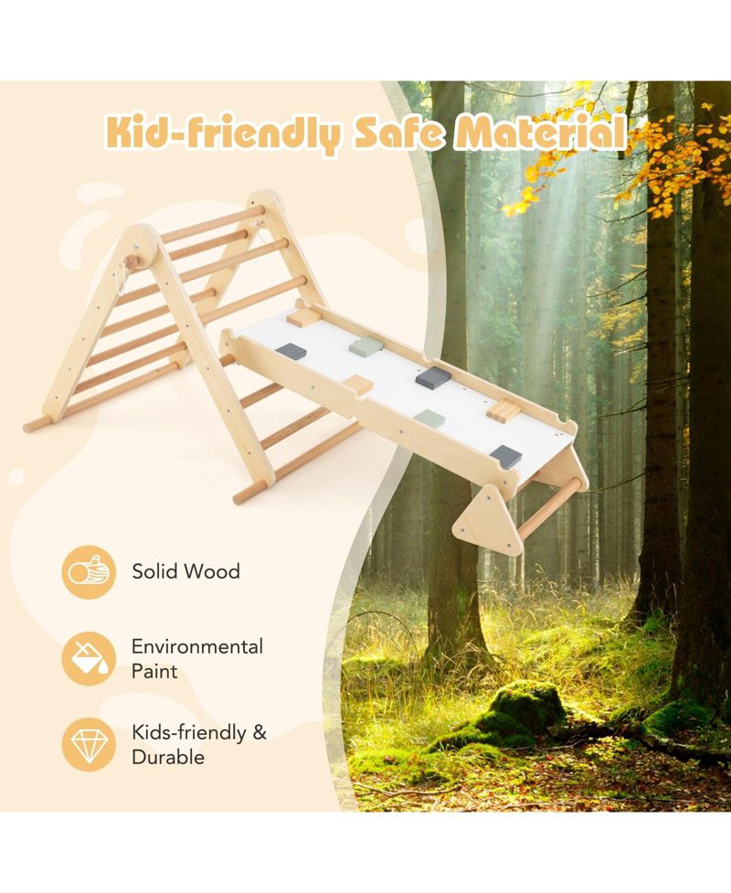 Ages 3+ 3-in-1 Pikler Triangle Adjustable Foldable Climbing Set, 3-Piece Set