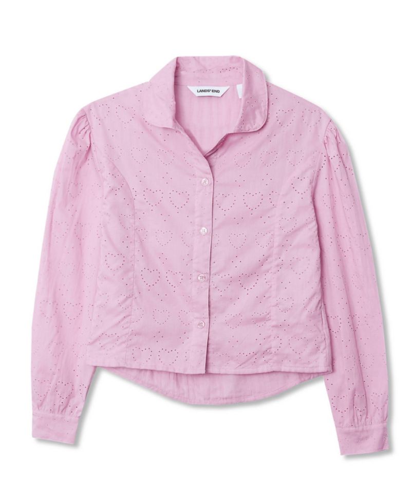 Girls Long Sleeve Woven Hearts Top