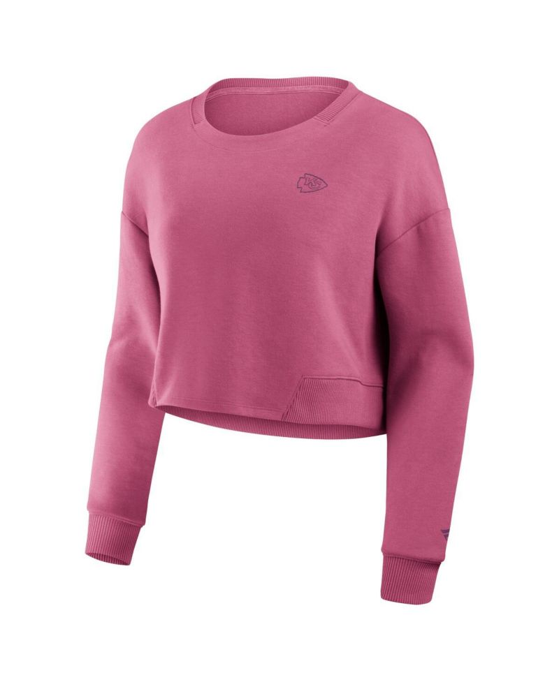 Women's Pink Kansas City Chiefs Studio Tri-Blend Cropped Pullover Sweatshirt