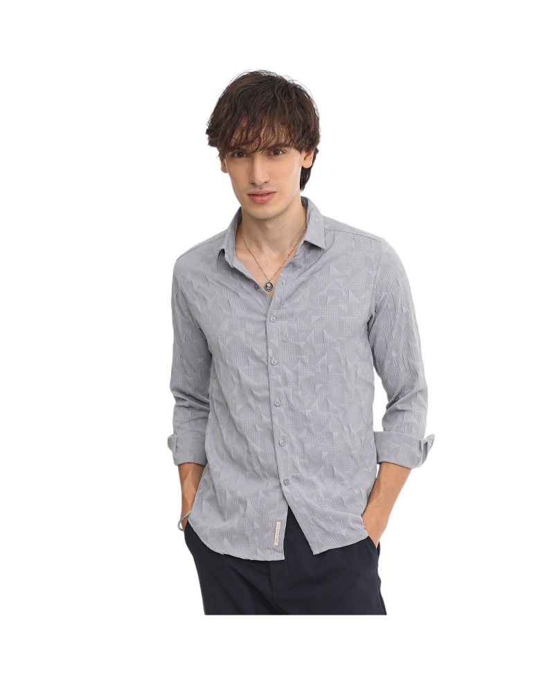 Men's Ash Grey Geometric-Texture Shirt