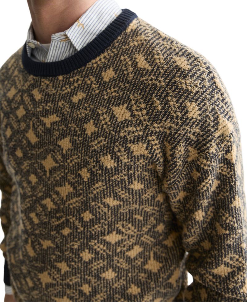 Men's Jacquard Wool-Blend Dropped Shoulder Crewneck Sweater