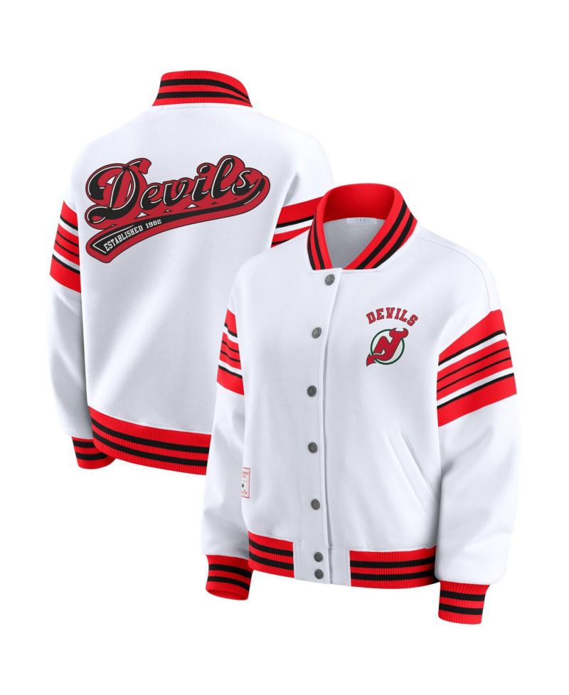 Women's White/Red New Jersey Devils Full-Snap Fleece Sweatshirt Jacket