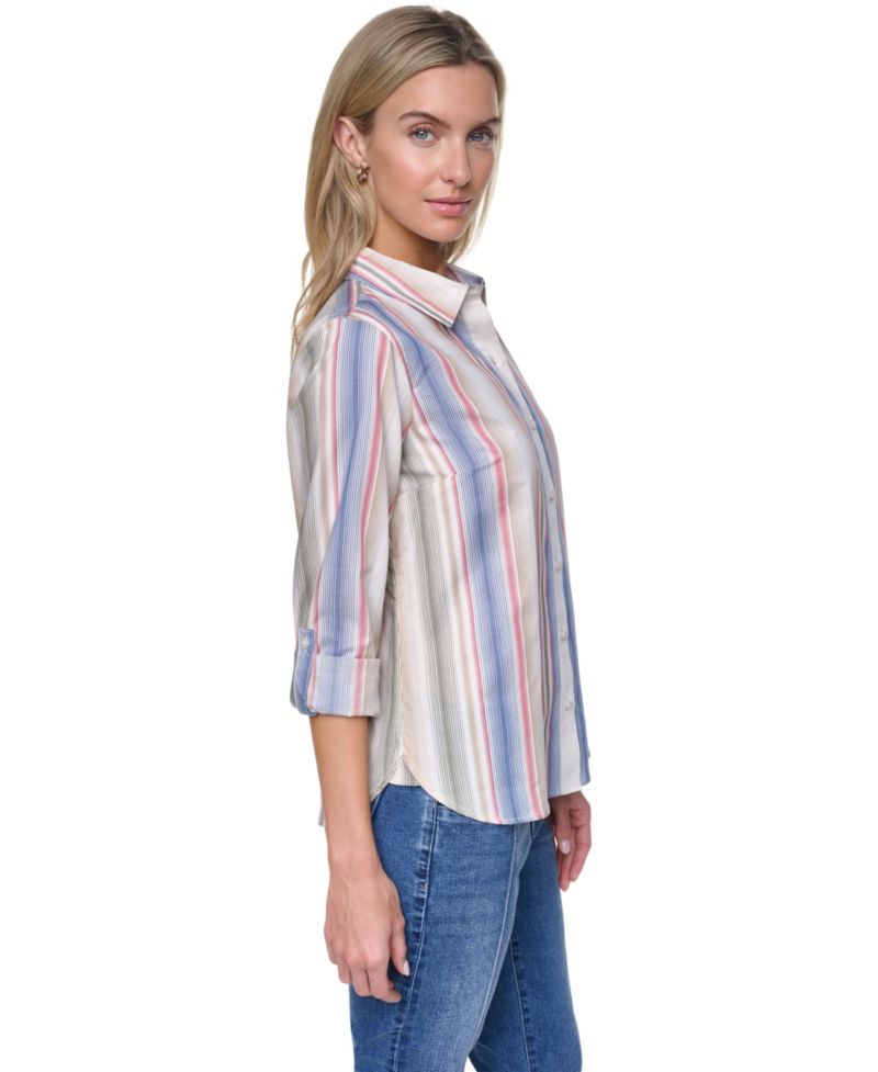 Women's Cotton-Blend Roll-Tab Button-Front Shirt