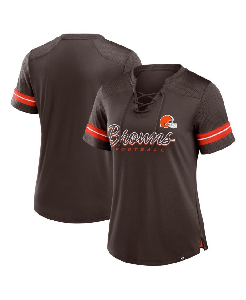 Women's Brown Cleveland Browns Play Script Lace-Up T-Shirt