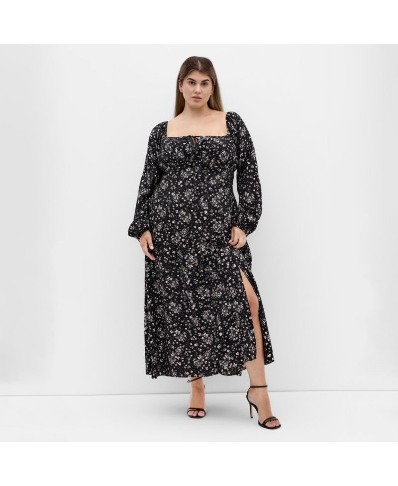 Plus Size Abbigail Long Sleeve Print Maxi Dress