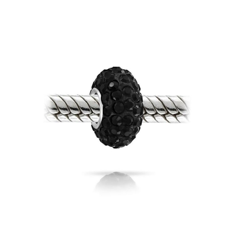 Solid Blue Crystal Spacer Bead Charm For Bracelet Sterling Silver (Set-2)