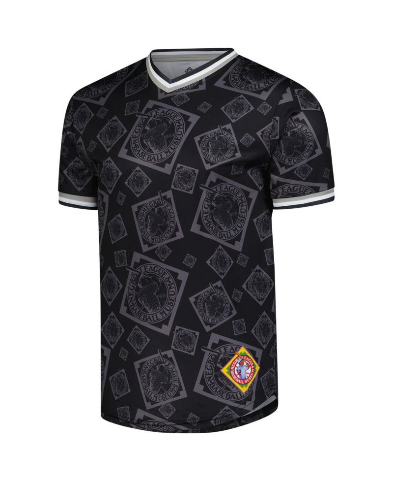Men's Black Negro League Baseball Allover Print V-Neck Baseball Jersey