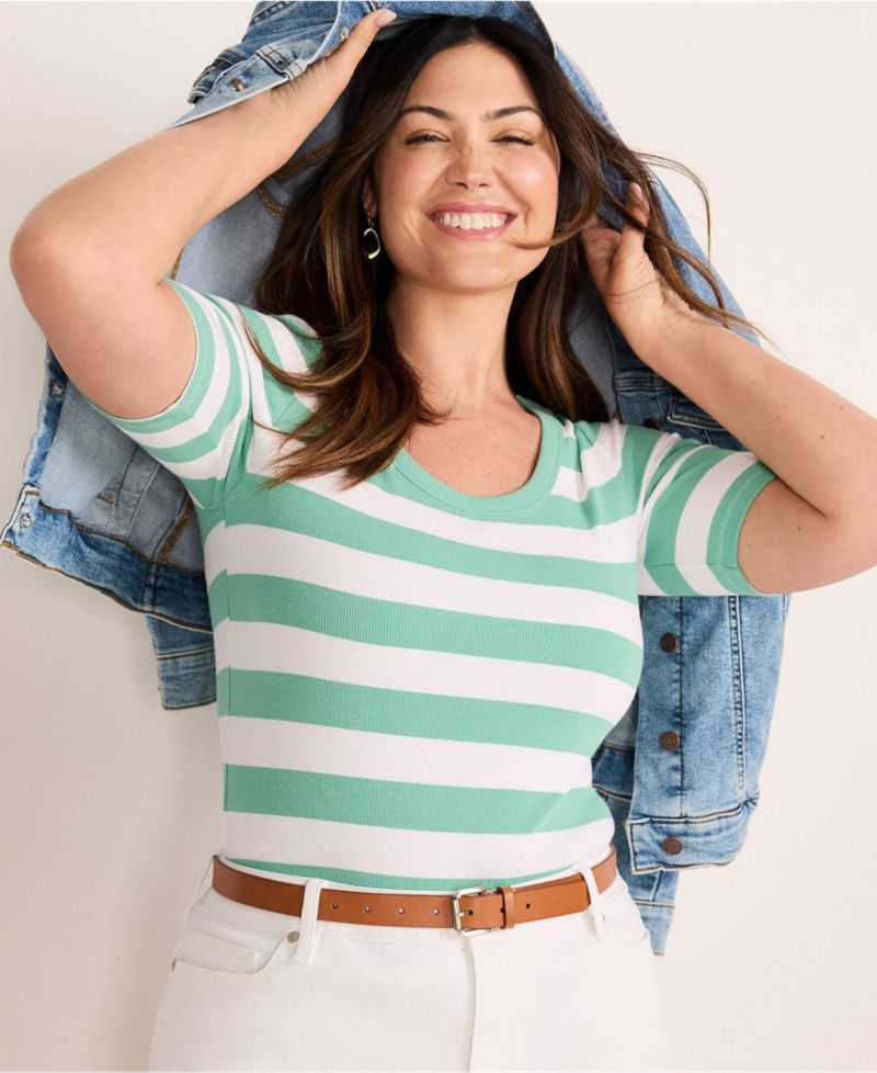Plus Size Drapey Rib Fitted Elbow Sleeve Scoop Neck Tee
