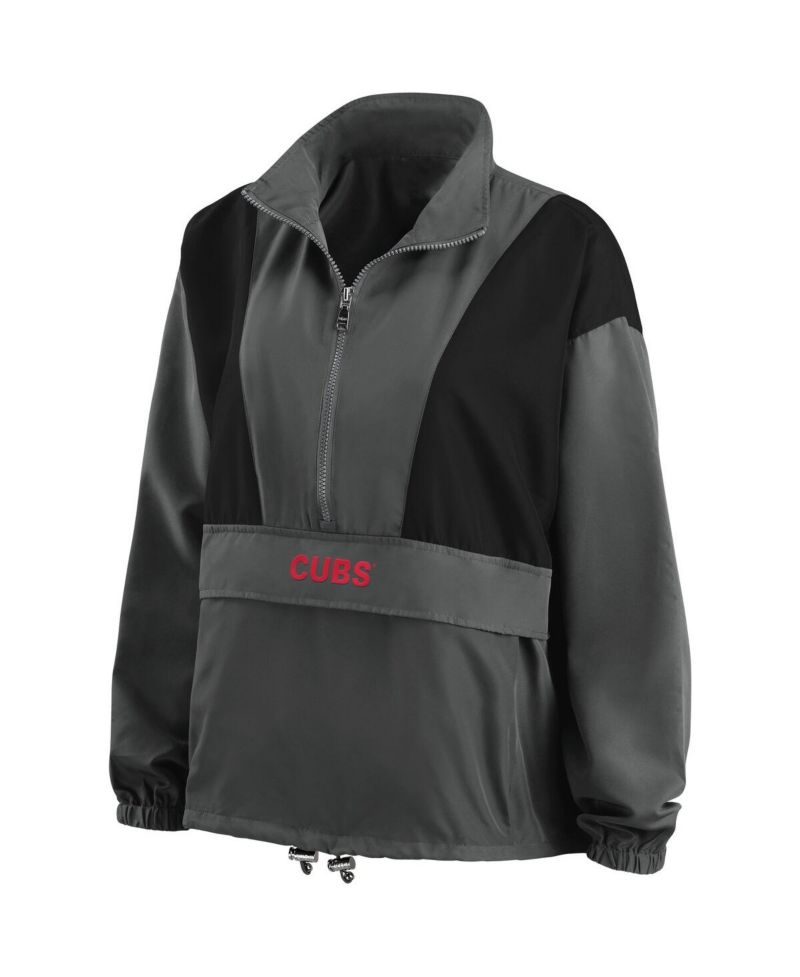 Women's Charcoal Chicago Cubs Packable Half-Zip Jacket
