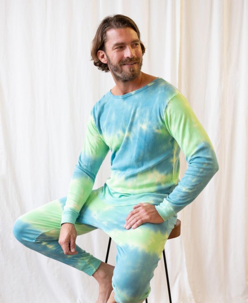 Men's Matching Family Two Piece Cotton Long Sleeve Tie Dye Pajamas