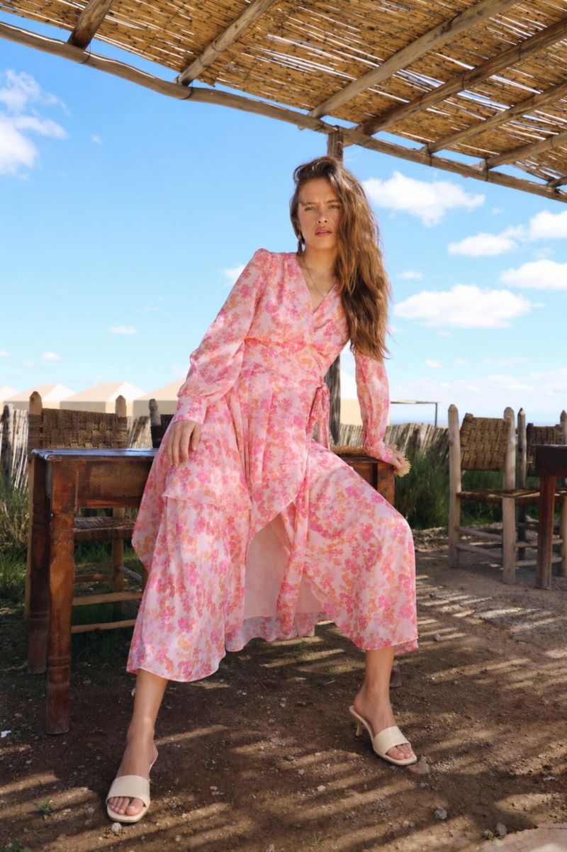 Women's Romance V-Neck Long-Sleeve Floral-Print Maxi Dress