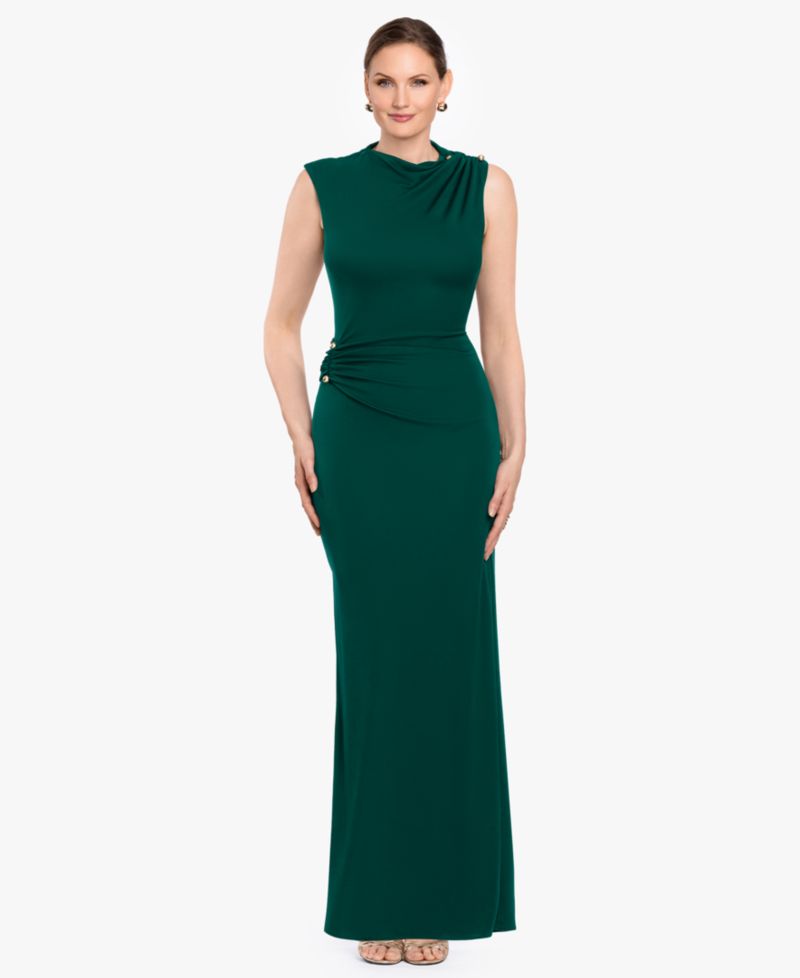 Women's Mock Neck Draped Column Gown