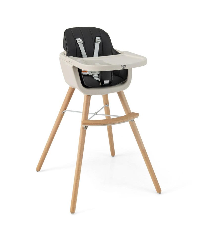 Baby 3-in-1 Convertible Wooden Baby High Chair with Cushion