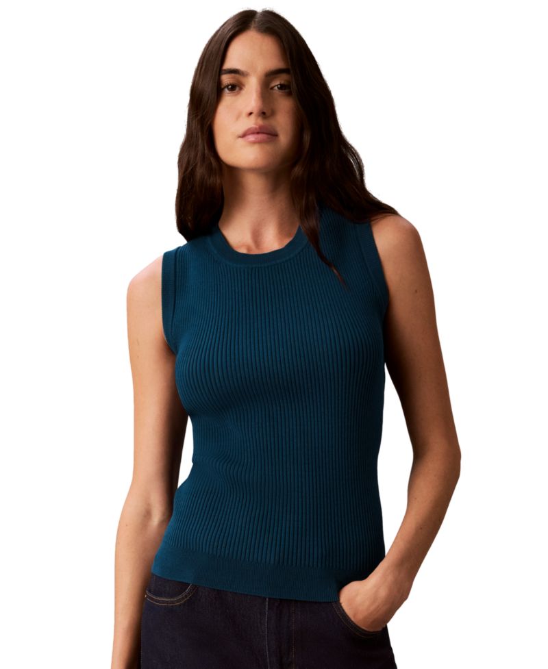 Women's Petite Ribbed Sleeveless Tank Sweater