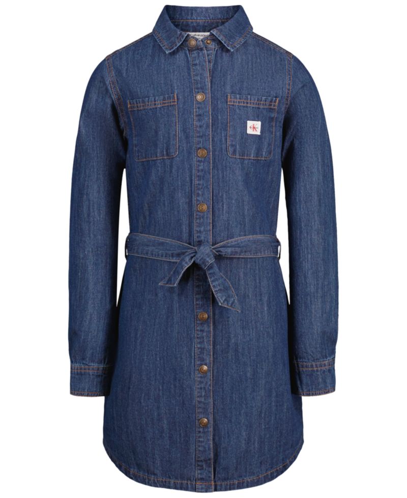 Girls' 7-16 Long-Sleeve Denim Shirt Dress
