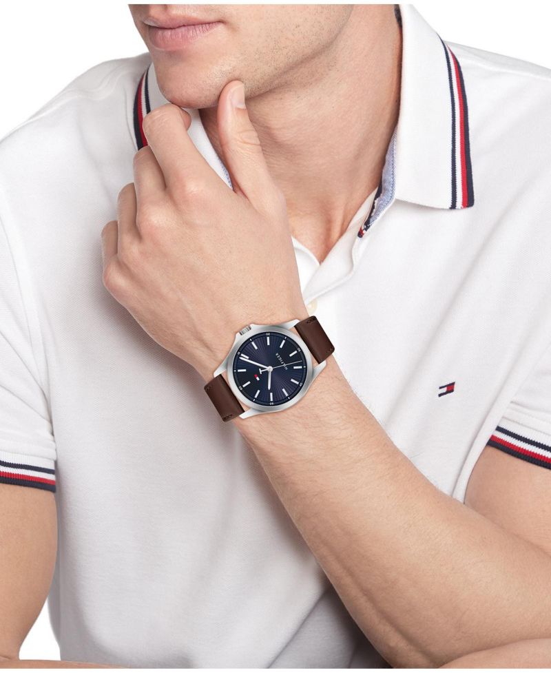 Men's Quartz Brown Leather Strap Watch 42mm