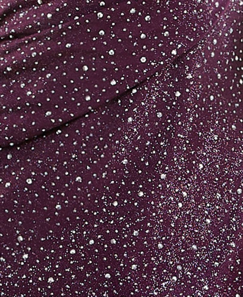 Juniors' Halter Wrap Front Glitter Knit Gown