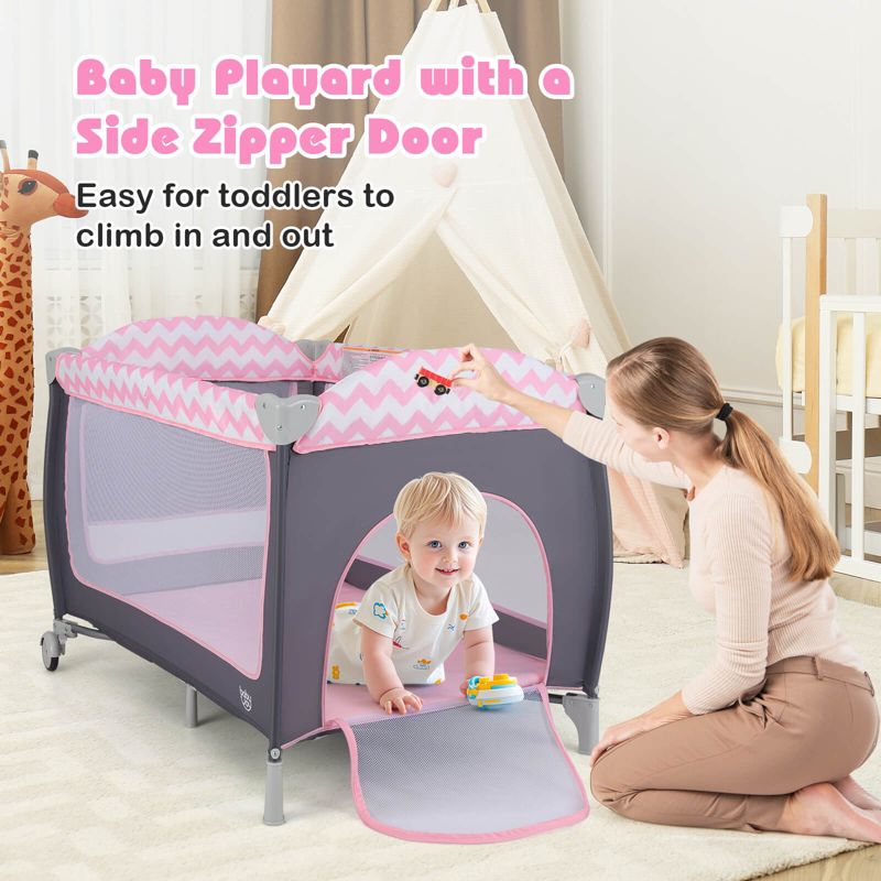 3 in 1 Baby Playard Infant Nursery Center w/ Zippered Door Mint